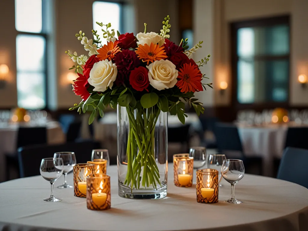 Corporate event centerpiece with modern floral arrangement